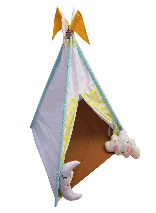 CREATIVE TEXTILES Tent house for kids Combo of Lightweight Folding Camping Kids Children's Indoor Outdoor Pop Up Teepee Play Tent House Toy for 3 to 10 Year Kids, Moon Shape and Cloud Shape Plush Cushion Pillow Set of 3 - Image 1